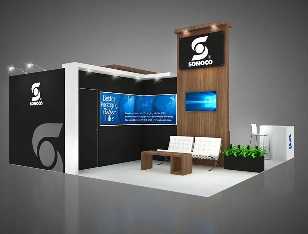 Modern 20x20 trade show display setup